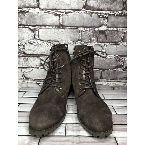 Blondo Brown Suede Leather Waterproof Ankle Lace Up Side Zip Boots Women Sz 10M - Picture 4 of 16